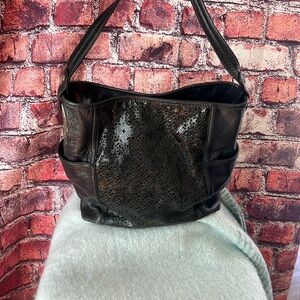 Brighton Laser Detail Black Leather Shoulder Bag